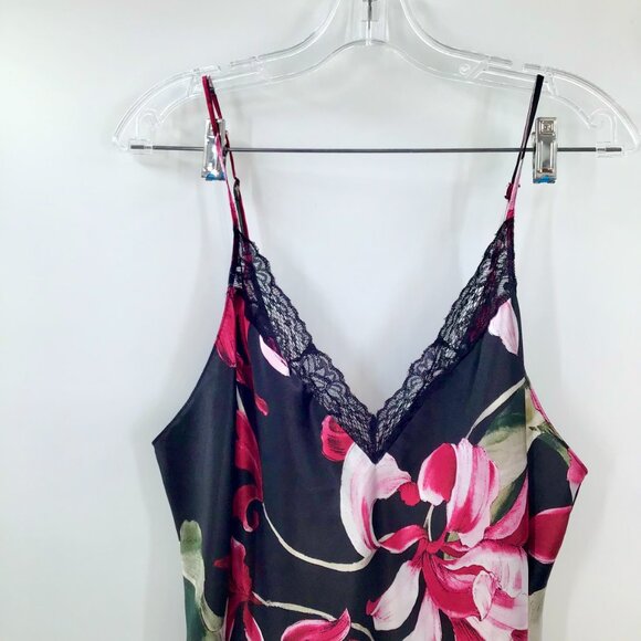 Women's XXL Elegant Lilac & London Floral Nightgown Chemise Slip Black Red Silky - Picture 5 of 10